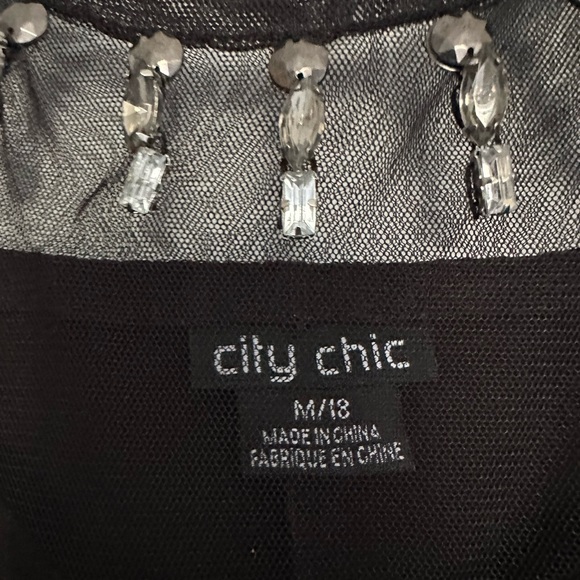 Black Off the Shoulder Short Sleeve Dress with Open Shoulders and Gems - Picture 3 of 6